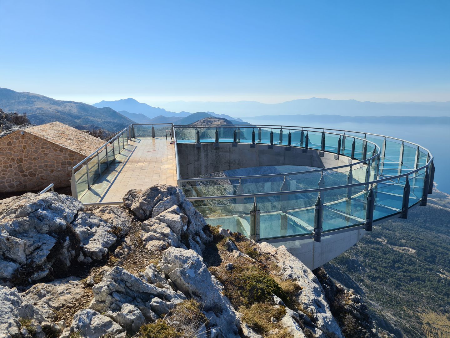 Glass Skywalk platform on Biokovo over the coast