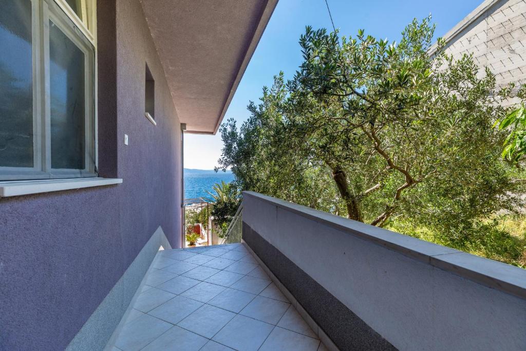 Exterior of the house with sea view and olive tree